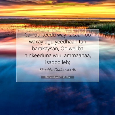 Picture 07 - Maahmaahyadii 31:28 SOM - Carruurteedu way kacaan oo waxay ugu yeedhaan tan - Bible Verse Picture