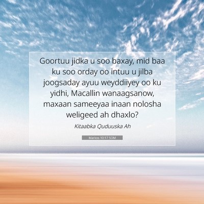 Picture 07 - Markos 10:17 SOM - Goortuu jidka u soo baxay, mid baa ku soo orday - Bible Verse Picture