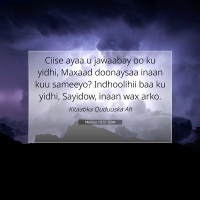 Picture 07 - Markos 10:51 SOM - Ciise ayaa u jawaabay oo ku yidhi, Maxaad - Bible Verse Picture