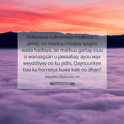 Picture 07 - Markos 12:28 SOM - Kolkaasaa culimmada midkood u yimid, oo markuu - Bible Verse Picture