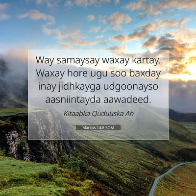 Picture 07 - Markos 14:8 SOM - Way samaysay waxay kartay. Waxay hore ugu soo - Bible Verse Picture