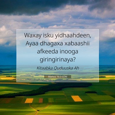 Picture 07 - Markos 16:3 SOM - Waxay isku yidhaahdeen, Ayaa dhagaxa xabaashii - Bible Verse Picture