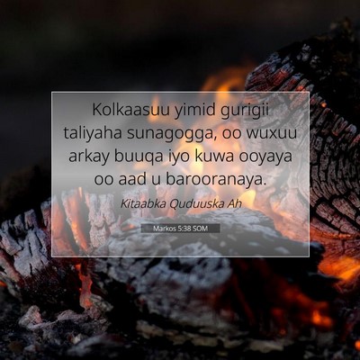 Picture 07 - Markos 5:38 SOM - Kolkaasuu yimid gurigii taliyaha sunagogga, oo - Bible Verse Picture