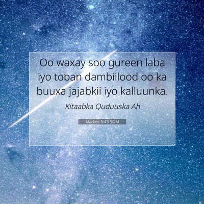 Picture 07 - Markos 6:43 SOM - Oo waxay soo gureen laba iyo toban dambiilood oo - Bible Verse Picture