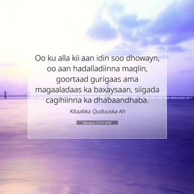 Picture 07 - Matayos 10:14 SOM - Oo ku alla kii aan idin soo dhowayn, oo aan - Bible Verse Picture