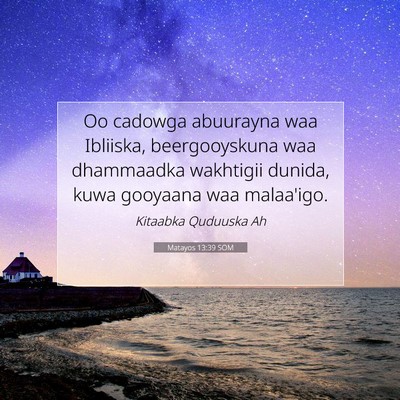 Picture 07 - Matayos 13:39 SOM - Oo cadowga abuurayna waa Ibliiska, beergooyskuna - Bible Verse Picture