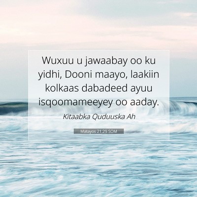 Picture 07 - Matayos 21:29 SOM - Wuxuu u jawaabay oo ku yidhi, Dooni maayo, - Bible Verse Picture