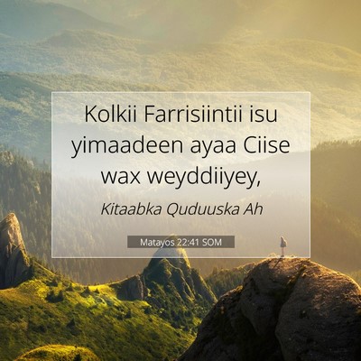Picture 07 - Matayos 22:41 SOM - Kolkii Farrisiintii isu yimaadeen ayaa Ciise wax - Bible Verse Picture