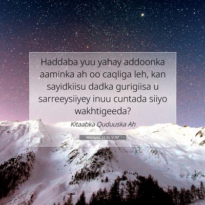 Picture 07 - Matayos 24:45 SOM - Haddaba yuu yahay addoonka aaminka ah oo caqliga - Bible Verse Picture
