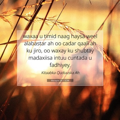 Picture 07 - Matayos 26:7 SOM - waxaa u timid naag haysa weel alabastar ah oo - Bible Verse Picture