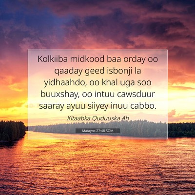 Picture 07 - Matayos 27:48 SOM - Kolkiiba midkood baa orday oo qaaday geed isbonji - Bible Verse Picture