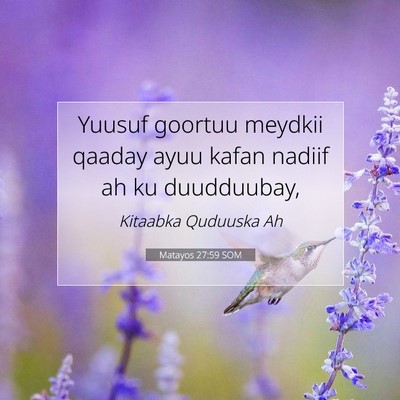 Picture 07 - Matayos 27:59 SOM - Yuusuf goortuu meydkii qaaday ayuu kafan nadiif - Bible Verse Picture