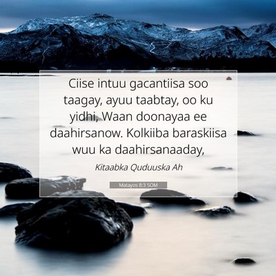 Picture 07 - Matayos 8:3 SOM - Ciise intuu gacantiisa soo taagay, ayuu taabtay, - Bible Verse Picture