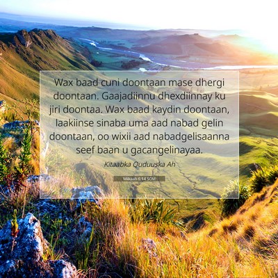 Picture 07 - Miikaah 6:14 SOM - Wax baad cuni doontaan mase dhergi doontaan. - Bible Verse Picture