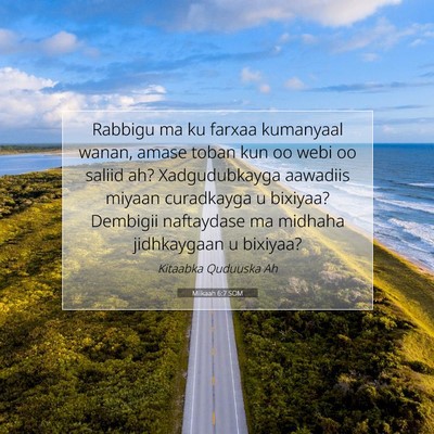 Picture 07 - Miikaah 6:7 SOM - Rabbigu ma ku farxaa kumanyaal wanan, amase toban - Bible Verse Picture