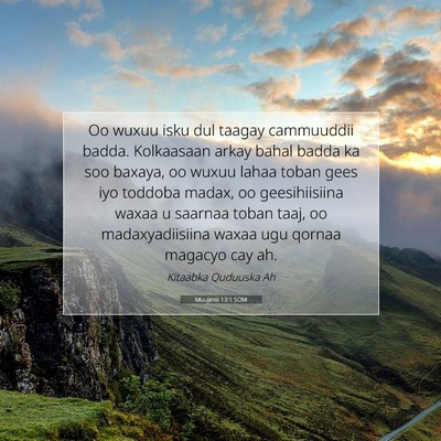 Picture 07 - Muujintii 13:1 SOM - Oo wuxuu isku dul taagay cammuuddii badda. - Bible Verse Picture
