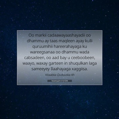Picture 07 - Nexemyaah 6:16 SOM - Oo markii cadaawayaashayadii oo dhammu ay taas - Bible Verse Picture