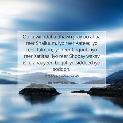 Picture 07 - Nexemyaah 7:45 SOM - Oo kuwii irdaha dhawri jiray oo ahaa reer - Bible Verse Picture