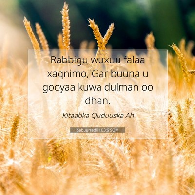 Picture 07 - Sabuurradii 103:6 SOM - Rabbigu wuxuu falaa xaqnimo, Gar buuna u gooyaa - Bible Verse Picture