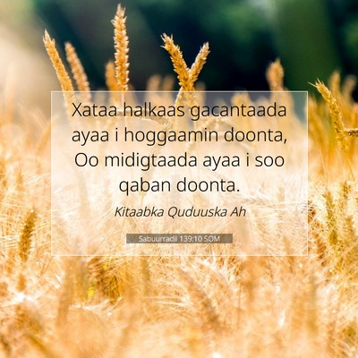 Picture 07 - Sabuurradii 139:10 SOM - Xataa halkaas gacantaada ayaa i hoggaamin doonta, - Bible Verse Picture