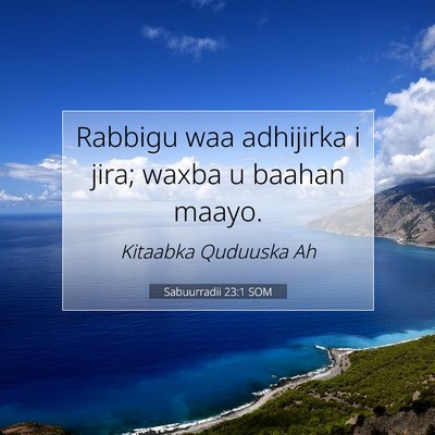 Picture 07 - Sabuurradii 23:1 SOM - Rabbigu waa adhijirka i jira; waxba u baahan - Bible Verse Picture