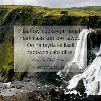 Picture 07 - Sabuurradii 64:1 SOM - Ilaahow, codkayga maqal markii aan kuu soo cawdo, - Bible Verse Picture