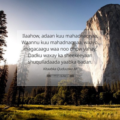 Picture 07 - Sabuurradii 75:1 SOM - Ilaahow, adaan kuu mahadnaqnaa, Waannu kuu - Bible Verse Picture