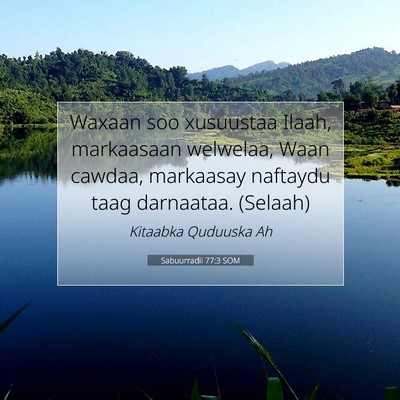 Picture 07 - Sabuurradii 77:3 SOM - Waxaan soo xusuustaa Ilaah, markaasaan welwelaa, - Bible Verse Picture