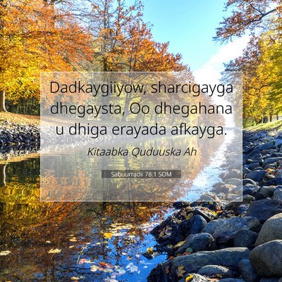 Picture 07 - Sabuurradii 78:1 SOM - Dadkaygiiyow, sharcigayga dhegaysta, Oo dhegahana - Bible Verse Picture