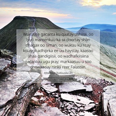 Picture 07 - Samuu'eel Kowaad 17:40 SOM - Wuxuuse gacanta ku qaatay ushiisii, oo biyo - Bible Verse Picture