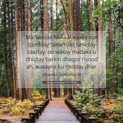 Picture 07 - Samuu'eel Kowaad 19:13 SOM - Markaasaa Miikaal waxay soo qaadday sanam oo - Bible Verse Picture