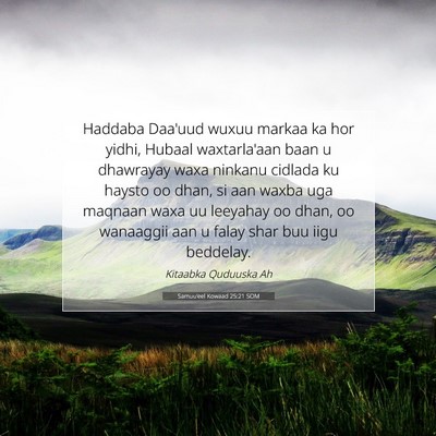 Picture 07 - Samuu'eel Kowaad 25:21 SOM - Haddaba Daa'uud wuxuu markaa ka hor yidhi, Hubaal - Bible Verse Picture