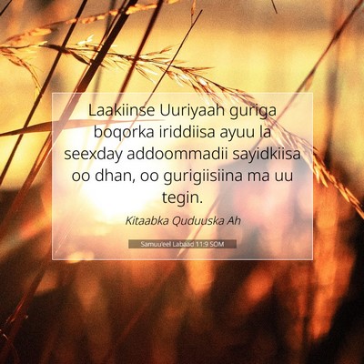 Picture 07 - Samuu'eel Labaad 11:9 SOM - Laakiinse Uuriyaah guriga boqorka iriddiisa ayuu - Bible Verse Picture