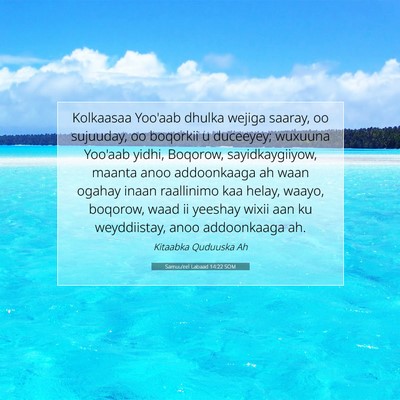 Picture 07 - Samuu'eel Labaad 14:22 SOM - Kolkaasaa Yoo'aab dhulka wejiga saaray, oo - Bible Verse Picture
