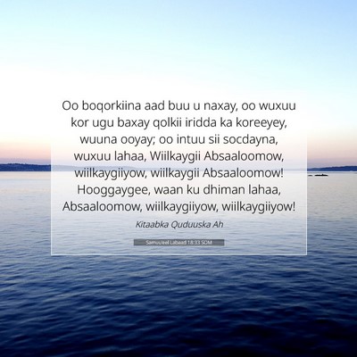 Picture 07 - Samuu'eel Labaad 18:33 SOM - Oo boqorkiina aad buu u naxay, oo wuxuu kor ugu - Bible Verse Picture