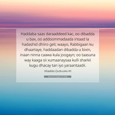 Picture 07 - Samuu'eel Labaad 19:7 SOM - Haddaba saas daraaddeed kac, oo dibadda u bax, oo - Bible Verse Picture