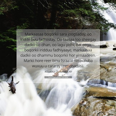 Picture 07 - Samuu'eel Labaad 19:8 SOM - Markaasaa boqorkii sara joogsaday, oo iriddii buu - Bible Verse Picture