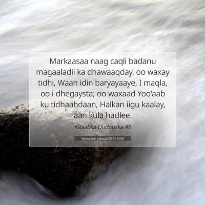 Picture 07 - Samuu'eel Labaad 20:16 SOM - Markaasaa naag caqli badanu magaaladii ka - Bible Verse Picture