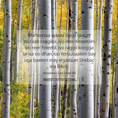 Picture 07 - Samuu'eel Labaad 20:7 SOM - Markaasaa waxaa isagii raacay Yoo'aab raggiisii, - Bible Verse Picture