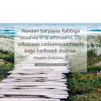 Picture 07 - Samuu'eel Labaad 22:4 SOM - Waxaan baryayaa Rabbiga istaahila in la ammaano, - Bible Verse Picture