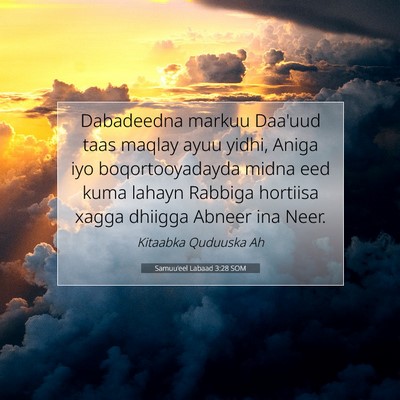Picture 07 - Samuu'eel Labaad 3:28 SOM - Dabadeedna markuu Daa'uud taas maqlay ayuu yidhi, - Bible Verse Picture