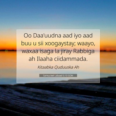 Picture 07 - Samuu'eel Labaad 5:10 SOM - Oo Daa'uudna aad iyo aad buu u sii xoogaystay; - Bible Verse Picture