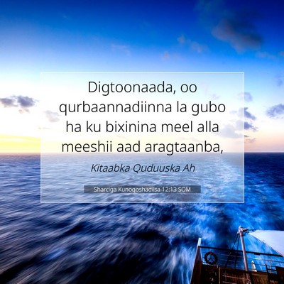 Picture 07 - Sharciga Kunoqoshadiisa 12:13 SOM - Digtoonaada, oo qurbaannadiinna la gubo ha ku - Bible Verse Picture