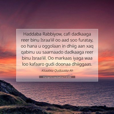 Picture 07 - Sharciga Kunoqoshadiisa 21:8 SOM - Haddaba Rabbiyow, cafi dadkaaga reer binu - Bible Verse Picture