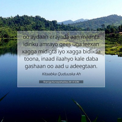 Picture 07 - Sharciga Kunoqoshadiisa 28:14 SOM - oo aydaan erayada aan maanta idinku amrayo gees - Bible Verse Picture