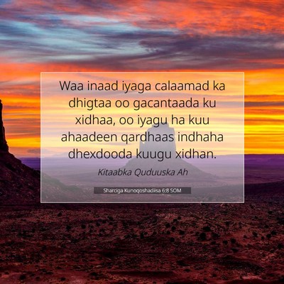 Picture 07 - Sharciga Kunoqoshadiisa 6:8 SOM - Waa inaad iyaga calaamad ka dhigtaa oo gacantaada - Bible Verse Picture