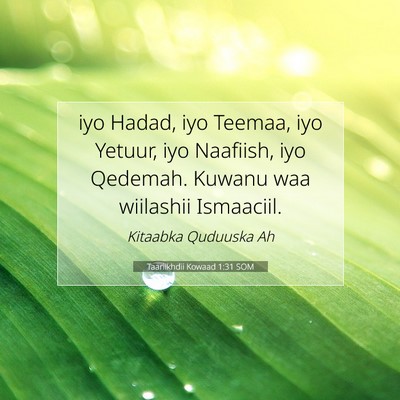 Picture 07 - Taariikhdii Kowaad 1:31 SOM - iyo Hadad, iyo Teemaa, iyo Yetuur, iyo Naafiish, - Bible Verse Picture