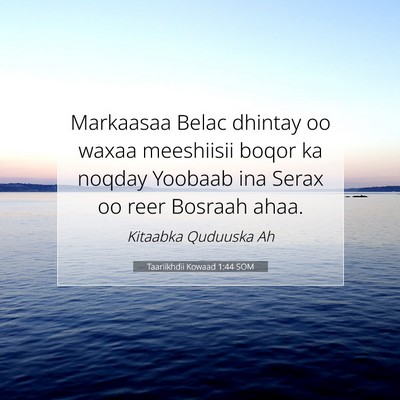 Picture 07 - Taariikhdii Kowaad 1:44 SOM - Markaasaa Belac dhintay oo waxaa meeshiisii boqor - Bible Verse Picture