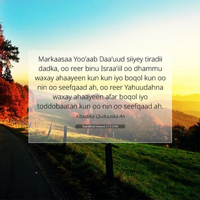 Picture 07 - Taariikhdii Kowaad 21:5 SOM - Markaasaa Yoo'aab Daa'uud siiyey tiradii dadka, - Bible Verse Picture
