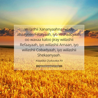 Picture 07 - Taariikhdii Kowaad 3:21 SOM - Wiilashii Xananyaahna waxay ahaayeen Felatyaah, - Bible Verse Picture